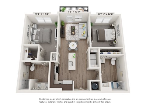 Floor plan image of B1, 2-bedroom apartment